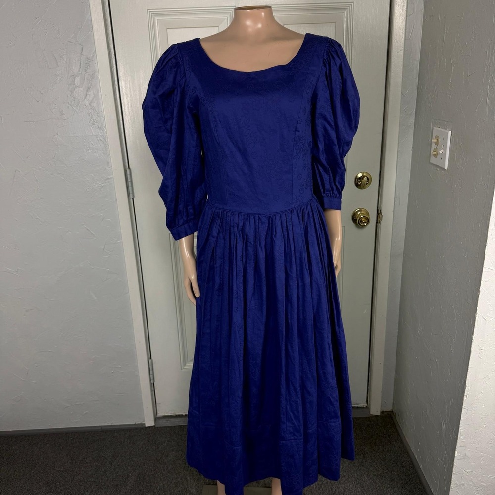 Vintage Laura Ashley Women's Dress UK 12 US 10 Brocade Pockets Puff Floral V3-25